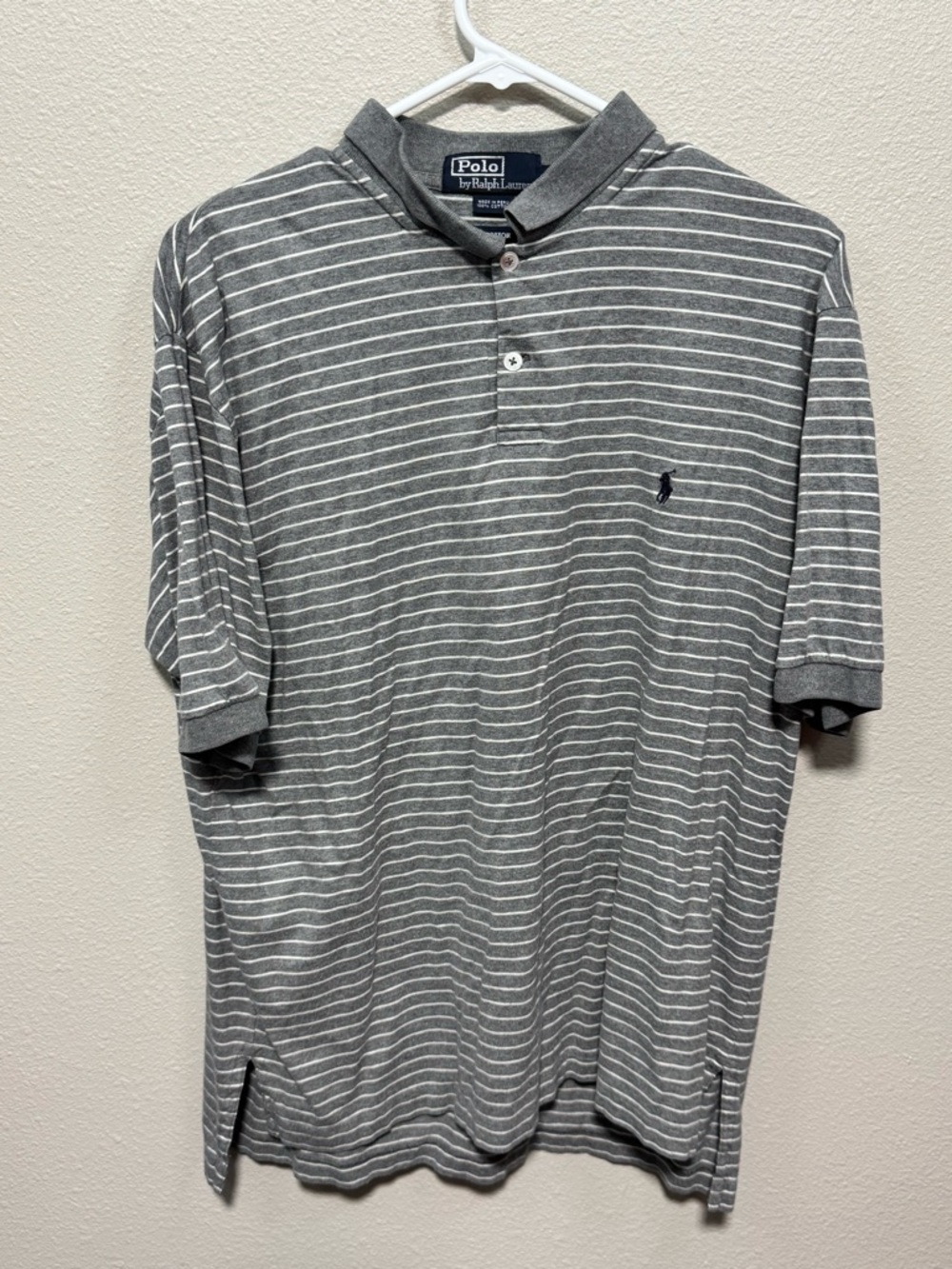 Polo by Ralph Lauren Men’s Gray and White Striped Polo